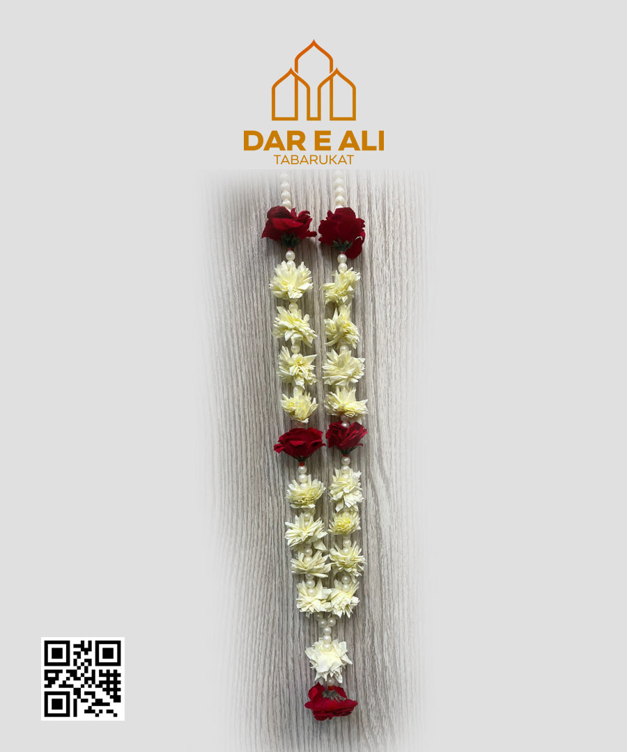 White and Red Artificial Flower Mala